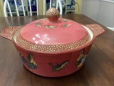 Blue Jean Chef 2.5 Qt Round Rooster Covered Casserole Dish Excellent Condition