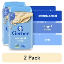 (2 pack) Gerber Stage 1 Baby Food, Baby Oatmeal Cereal, 8g Whole Grains, Infant