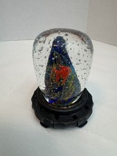 Vintage Italian Murano Style Art Glass Fish Aquarium Paperweight Blue Bubbles