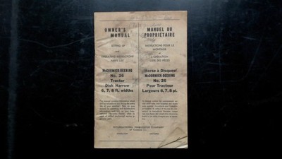 McCormick-Deering No. 26 Tractor Disk Harrow Owner's Manual 1948 Parts List