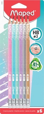 Maped - 6 x ergonomic three-sided pencils Black'PEPS with glitter barrel HB medi