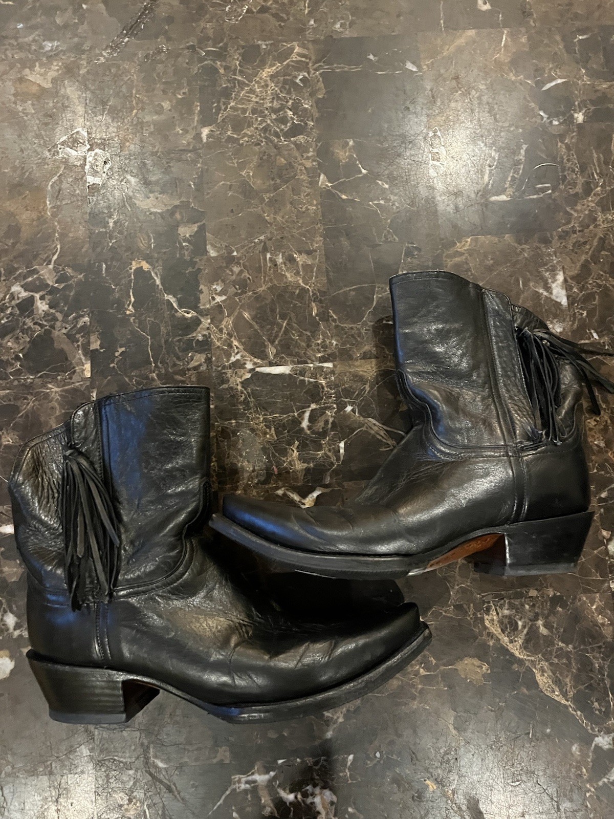 Lucchese Women's Leather Black Fringe Ankle Heel Boots Size 8 B
