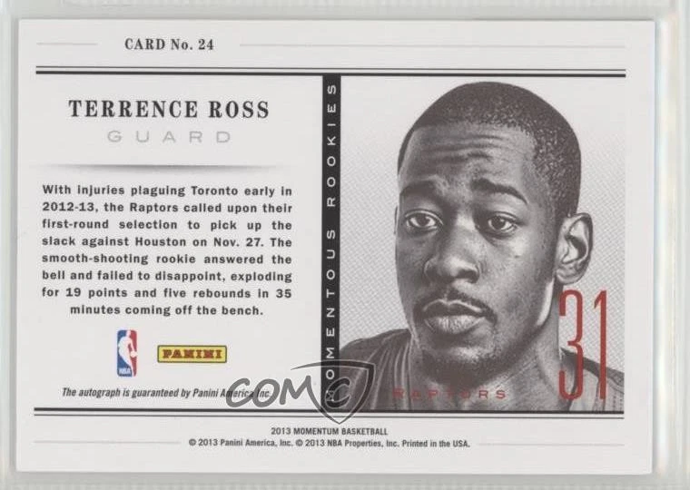 2012-13 Panini Momentum Momentous Rookies Red /10 Terrence Ross #24 Auto RC - Image 2 of 2