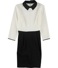 maison Jules Womens Embellished Colorblocked A-line Dress, egretcombo, M