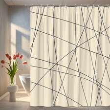 Modern Black and Cream Shower Curtain with Abstract Lines Design