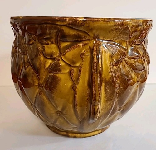 MCCOY POTTERY Brown GLOSS Glaze Diamond Quilt Jardiniere 1488 MCM STUNNER! - Picture 7 of 22