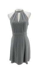 Express Polka Dot Halter Dress Womens 6 Grey White Pinup Rockabilly Retro Fem