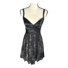 BCBGMAXAZRIA BLACK CENTURIAN SPAGHETTI STRAP SATIN LACE DRESS SZ 0