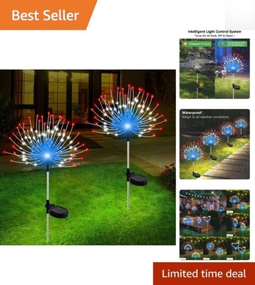 2 Pack Waterproof Solar Firework Lights - 120 LED Multicolor Outdoor Decor