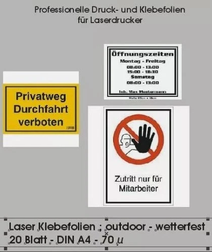 20 Blatt Klebefolien weiss & wetterfest A4 für Laserdrucker Aufkleber Etiketten