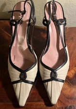 Andrea Women's Size 8 Black Light Pink/Taupe Leather Ankle Strap Beautiful!