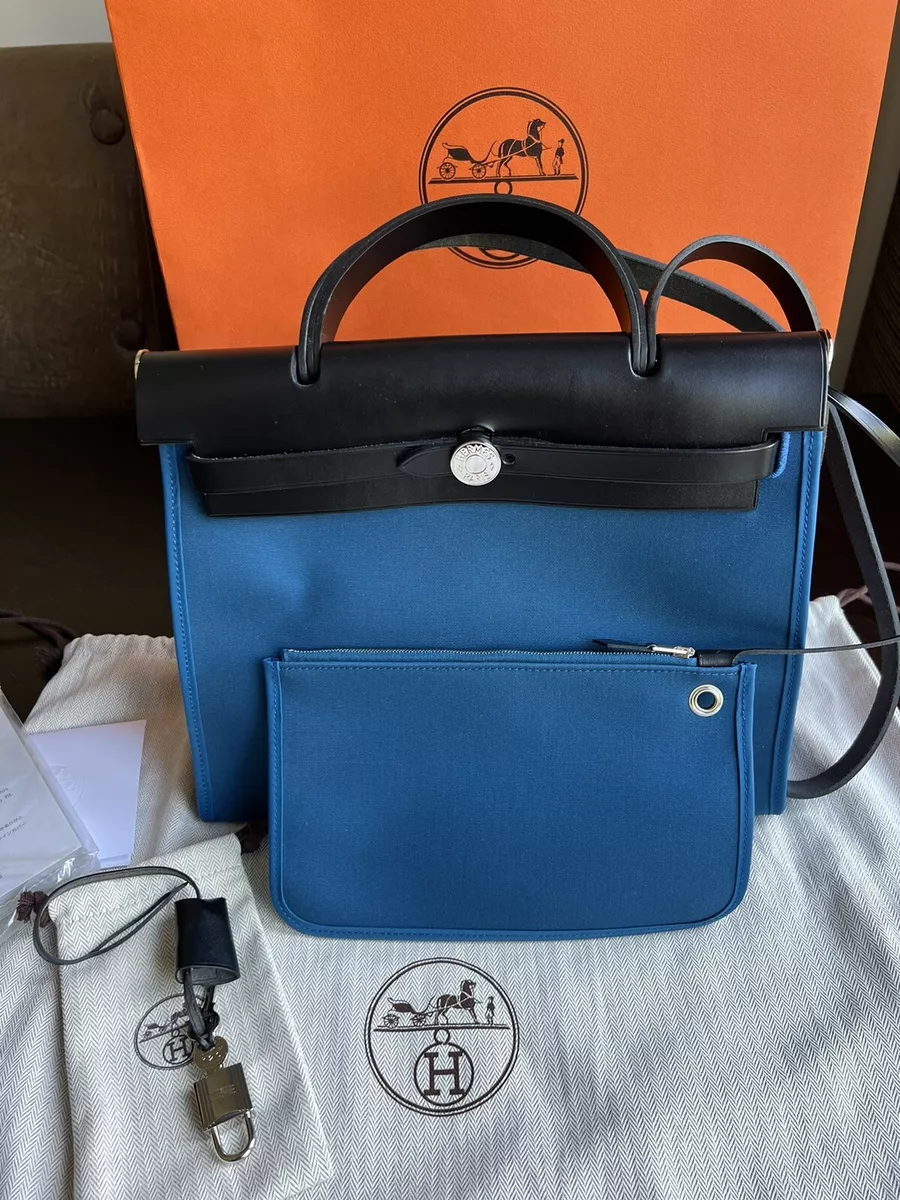 Hermes Herbag 31 Blue Indigo Sellier H new with box