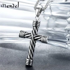 MENDEL Mens Goth Stainless Steel Christian Cross Pendant Necklace For Men Chain