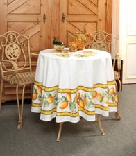 NWT 71" ROUND 180cm 100 COTTON FLORAL LEMONS WHITE FRENCH PROVENCE TABLECLOTH