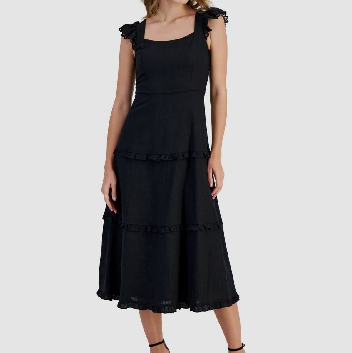 anne klein a-line dress Anne Klein Scooped Neck A LINE MIDI Dress W/Belt Cape Blue at Amazon  Women's Clothing store