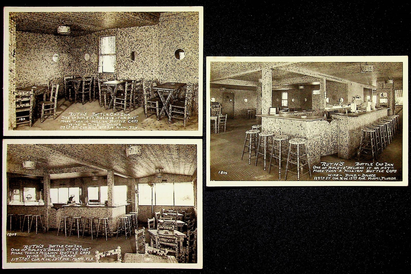 Ruth's Bottle Cap Inn Lot Of 3 RPPC Postcards Ripley's Believe It Or