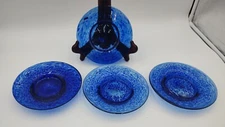 Set Of 4 Hand Blown Cobalt Blue Art Glass Bowls Dish Spatter Speckled Mexico
