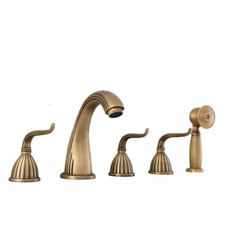 Antique Brass 5 Hole Roman Tub Bathtub Faucet with Hand Shower Spray ftf242