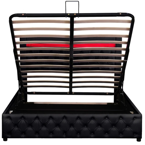 LED Light Functional Upholstered Bed with Slatted Frame and Storage Space - Picture 14 of 26