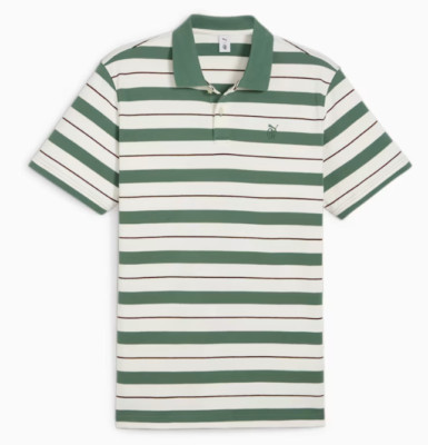 New Puma x Quiet Golf Pique Stripe Polo White/Forest Men's Small   
