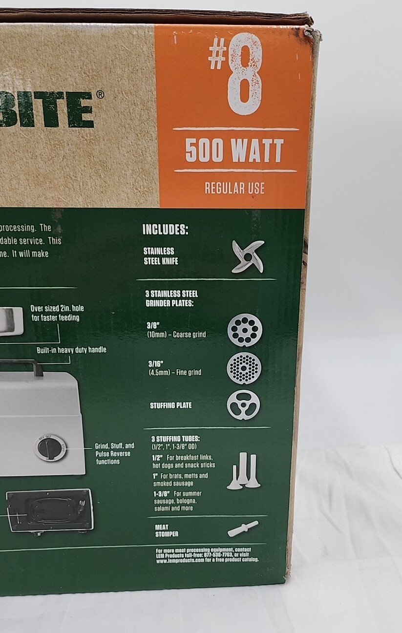 LEM 1158 Mighty 8 Electric Meat Grinder W/ 3 Stuffing Tubes & Meat