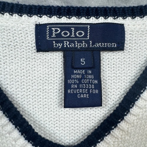 POLO RALPH LAUREN Boys Sz 5 Sweater Vest White V Neck - Made In Hong Kong - Picture 2 of 8