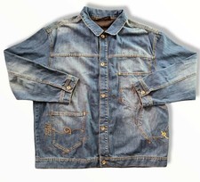 Vintage Rocawear Denim Jacket Mens 2XL Blue Jean Jacket Y2K Hip Hop Baggy