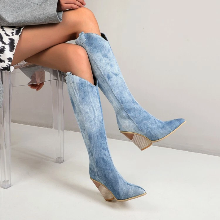 Denim clearance wedge boots