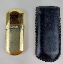 Marlboro Brass No. 6 Lighter with Leather Case VTG 2.75" long x 1" wide