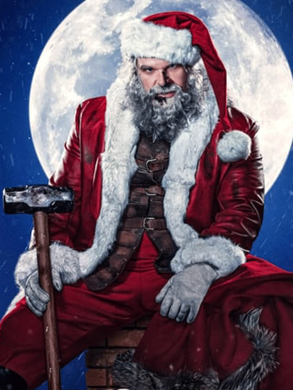 Handmade David Harbour Violent Night Red Leather Santa Claus Coat with Hat