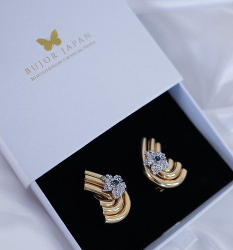 BALMAIN  Earrings PARIS GOLD TONE EARRINGS FLOWER RHINESTONES VINTAGE - Picture 10 of 10