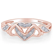 Natural Diamond Triple Heart Promise Ring 14k Gold Plated Sterling Silver