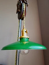 Green Porcelain Enamel Shade: 10" Rounded Metal, 2-1/4" fitter Benjamin Pendants