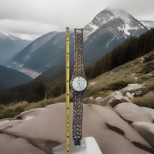 WALTHAM QUARTZ GOLD-PLATED GOLD NUGGET UNISEX WATCH FITS 8” WRIST - Picture 7 of 12