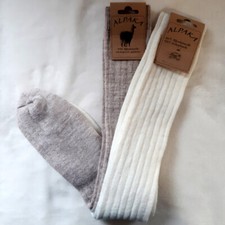 2 Paires Femmes Doux Alpaga Bas Longs 100% Laine Extra Doux Beige/Écru 35 - 42