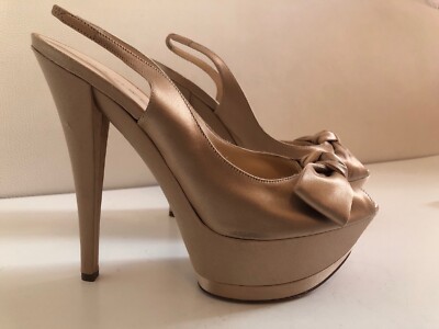 ORIGINAL CASADEI Satin High heels Open Toe pumps beige Gr. 40 39,5 NEU
