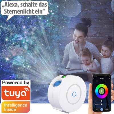 Lunartec Laser-3D-Sternenhimmel-Projektor, RGB-LEDs, Sprach-/Zeitsteuerung, App