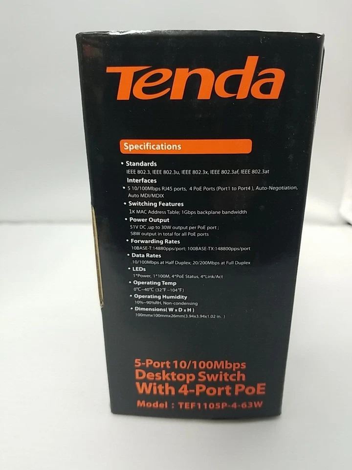 Tenda TEF1105P-4-63W 5-Port 10/100Mbps Desktop Switch with 4-Port PoE - Image 3 of 4
