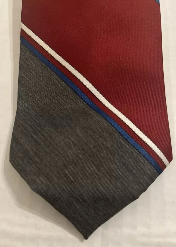 Corbata de diseñador Ketch 3” vintage gris borgoña a rayas para hombre hecha en EE. UU. Foto 3 de 4