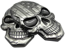 2x 3D Metal US Flag Skull Decal Emblem Motorcycle, Auto, Truck (Metallic Bronze)