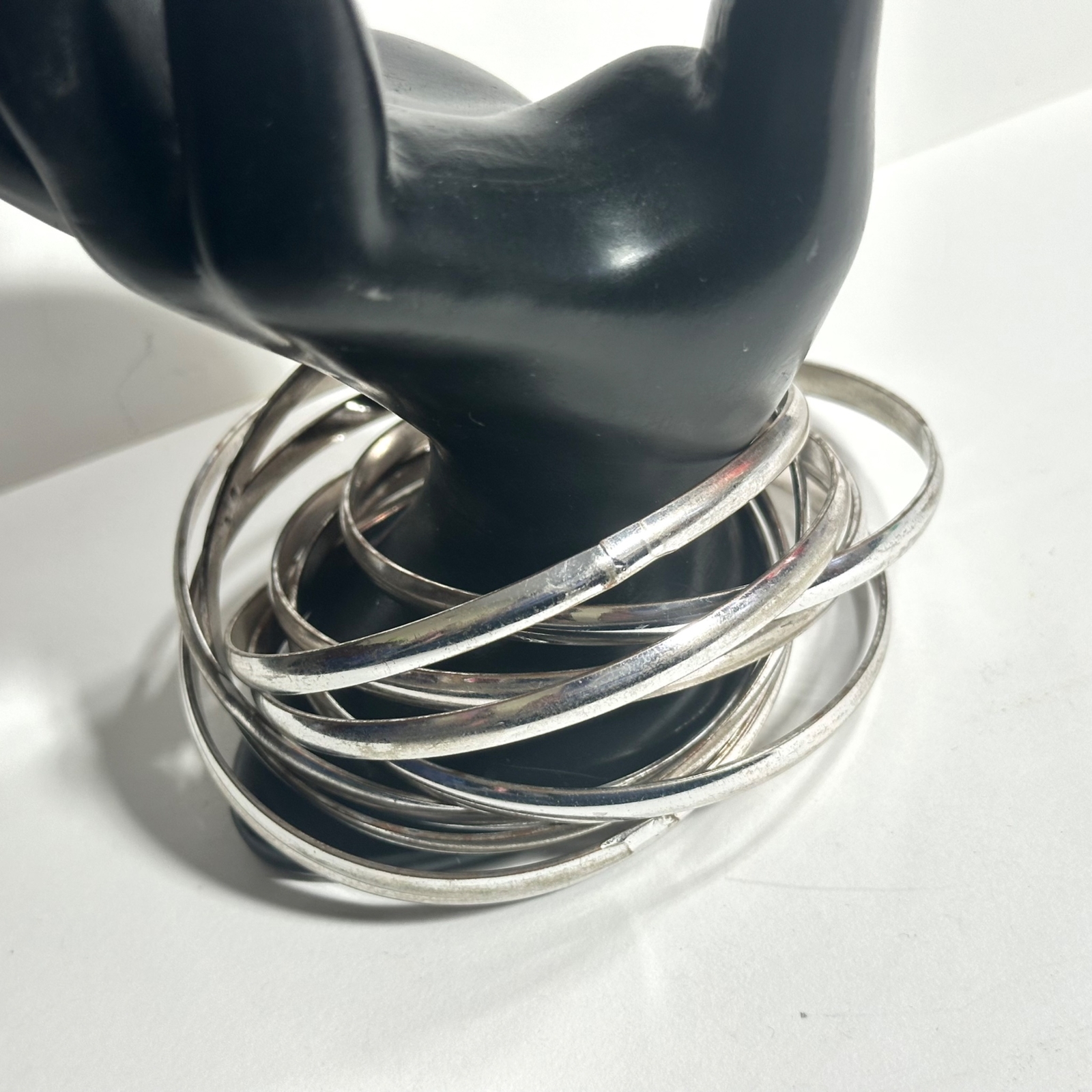 Stack of 9 Connected Bangle Bracelets Silver Tone… - image 5