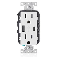 (5-2PACK)LEVITON TANPER RESISTANT TYPE A/C 3.6A 18W USB OUTLET, WHITE