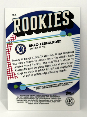 2022-23 Topps Finest UCL The Rookies Chelsea RC Enzo Fernandez