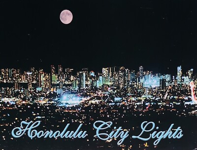 Honolulu City Lights Hawaii Postcard Night Sky City View Unposted NEW