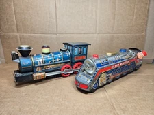 Lot- Pair of 2 Tin Toy Battery Operated Vintage Toy Trains 1960's, PLS READ
