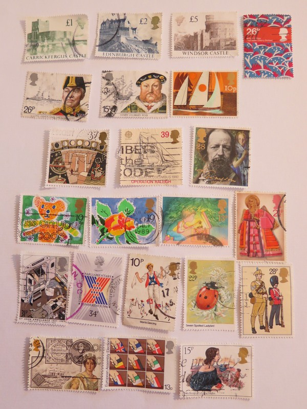 United Kingdom Great Britain 70 used postage stamps. Many 1980-90's