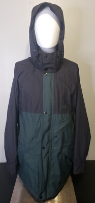 Helly-Hansen Medium Weather Jacket Helly-Tech Black Green Snap Hide Away Hood