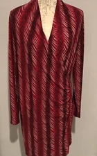 Norma Kamali Red Faux Wrap Print Dress Sz L