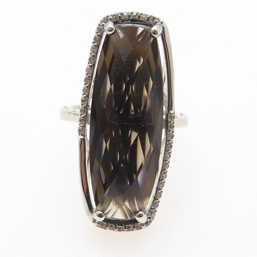 925 Sterling Silver Real Smoky Quartz & White Topaz Ring Size 7 - Picture 3 of 8
