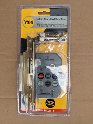 YALE 5 HEBEL VERSICHERUNG ZUGELASSEN 64 MM EINSTECKSCHLOSS MESSINGOPTIK